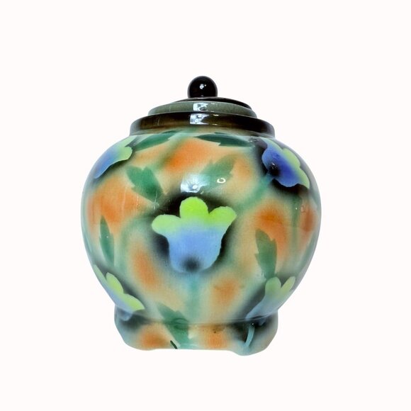 VTG Floral German Ginger Jar Retro Apothecary Style Home Decor Accent Pottery - Picture 4 of 16